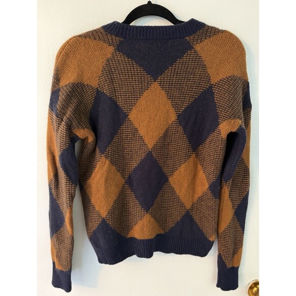Madewell Women’s XS Sweater Crewneck Plaid Orange / Blue Wool Blend - Picture 4 of 7